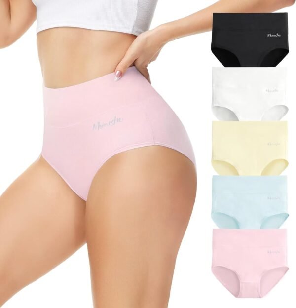 Momoshe Culotte Femme Coton Taille Haute Lot de 5 Elasticité Ventre Plat Post Accouchement Gainante Slip Shorts Shorty pour Femmes Sport Extensibles Doux Décontracté Boxer sous-Vêtements