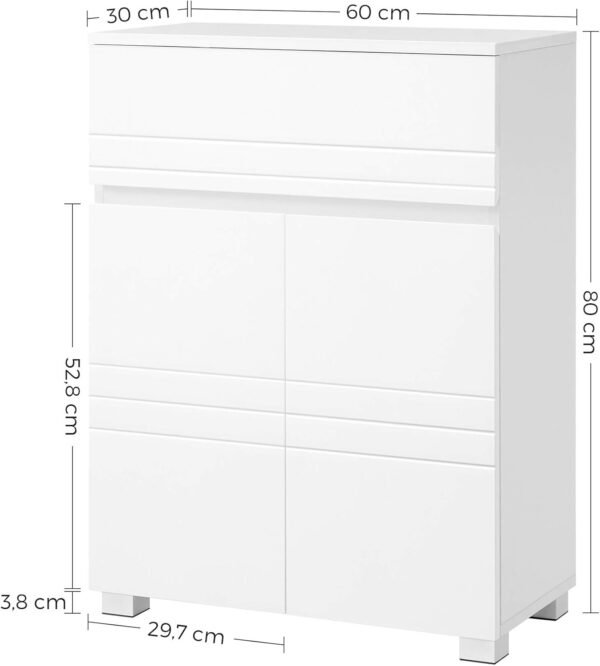 VASAGLE Meuble de Salle de Bain sur Pied, Meuble de Rangement avec tiroir, Armoire à Double Porte, étagère réglable, pour entrée, Couloir, 60 x 30 x 80 cm, Blanc BBK140W01 – Image 3