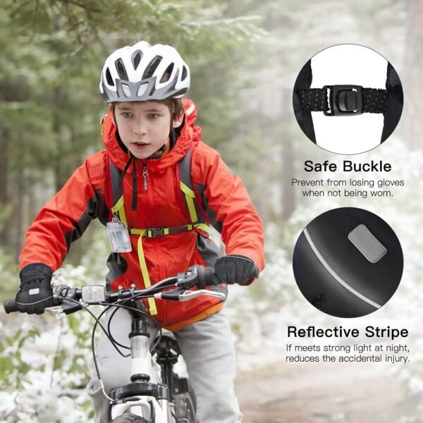 OOPOR Gants de Ski d'hiver Chauds et imperméables - Antidérapants - Gants Thermiques pour l'hiver - Gants de Ski épais - Gants de Sport d'extérieur - Coupe-Vent - pour vélo et garçon - 6 à 12 Ans – Image 5