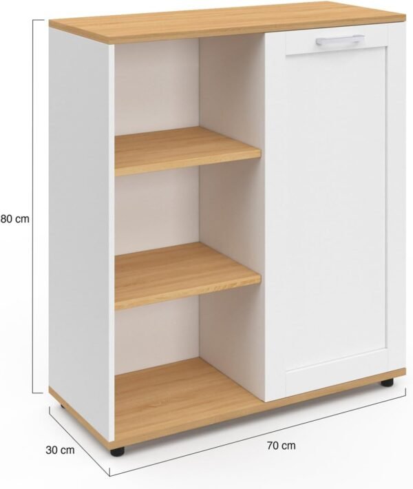 IDMarket - Buffet d'appoint 70 cm VITO 3 étagères et Placard Blanc et Plateau Bois – Image 3