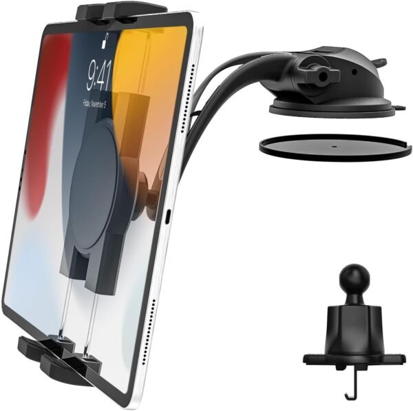 woleyi Porte Tablette Ventouse Voiture Avant, Support Tablette Voiture Tableau de Bord Ventilation Pare-Brise, Fixation Universel Voiture pour iPad Pro Air Mini, Galaxy, Téléphone & Tablet 4-12.9"