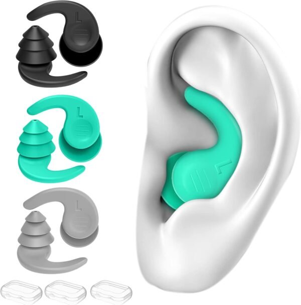 Bouchons d'oreille de Natation, 3 Paires de Bouchons d'oreilles en Silicone Réutilisables et Imperméables pour le surf et autres sports nautiques