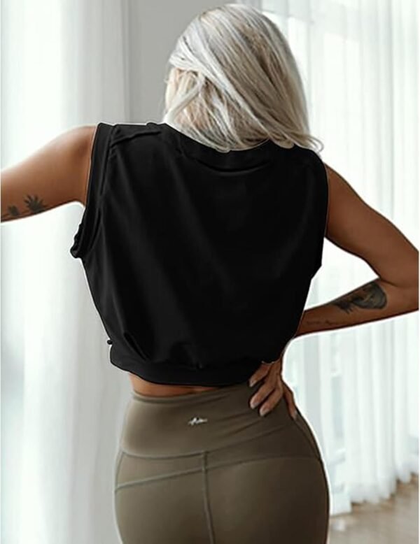 Hanaoops Débardeur Femme Haut à col Rond Y2K Tops Débardeurs Court Décontracté T-Shirts sans Manche Chemises Gilet Sexy Eté Crop Tops pour Course Yoga Sport – Image 4