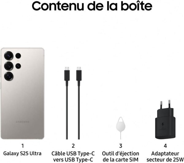 Samsung Galaxy S25 Ultra, Smartphone Android 5G avec Galaxy AI, 256 Go, Chargeur secteur rapide 25W inclus, Smartphone déverrouillé, Gris Titane, Version FR – Image 7