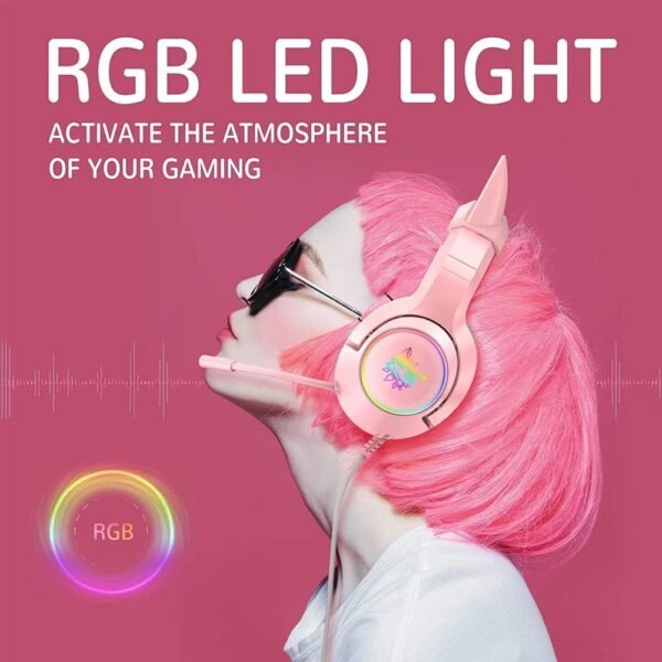 Casque De Jeu Rose, Casque De Jeu avec Oreille De Chat, Casque De Jeu à Son Surround 7.1 avec Réduction De Bruit Réglable, Lumière LED, Microphone Rétractable Et Oreille De Chat Détachable – Image 6