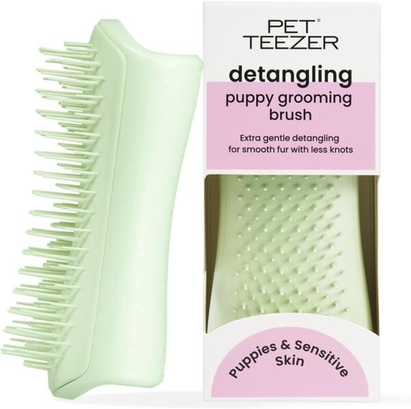 Tangle Teezer Pet Teezer, Brosse de Toilettage Douce pour Chiot, Idéale pour Les Chiots et Les Chiens à la Peau Sensible et au Poil Délicat, Menthe