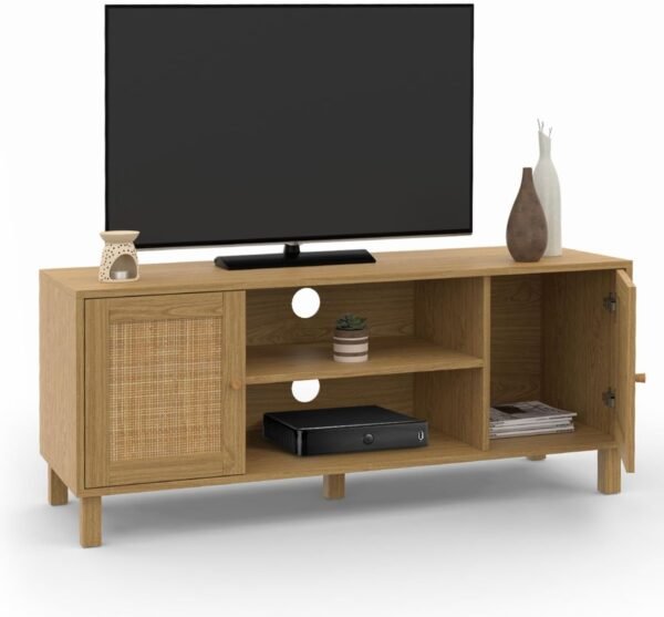 IDMarket - Meuble TV 115 cm Vintage HANAE 2 Portes Effet Naturel cannage – Image 4