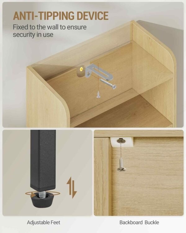 Hzuaneri Meuble de Salle de Bain, Armoire de Salle de Bain, Meuble de Rangement avec 2 Portes, avec Compartiment Ouvert, Étagères Réglables, 20 x 37 x 83 cm, Chêne Clair BC48202B – Image 5