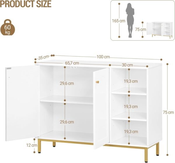 Hzuaneri Meuble de Salle de Bain, Meuble de Rangement, Armoire Salle de Bain, Placard Rangement avec 2 Portes, avec Compartiment Ouvert, Meuble Bas Rangement, Salle de Bains, Le Salon, Blanc SC10203G – Image 2