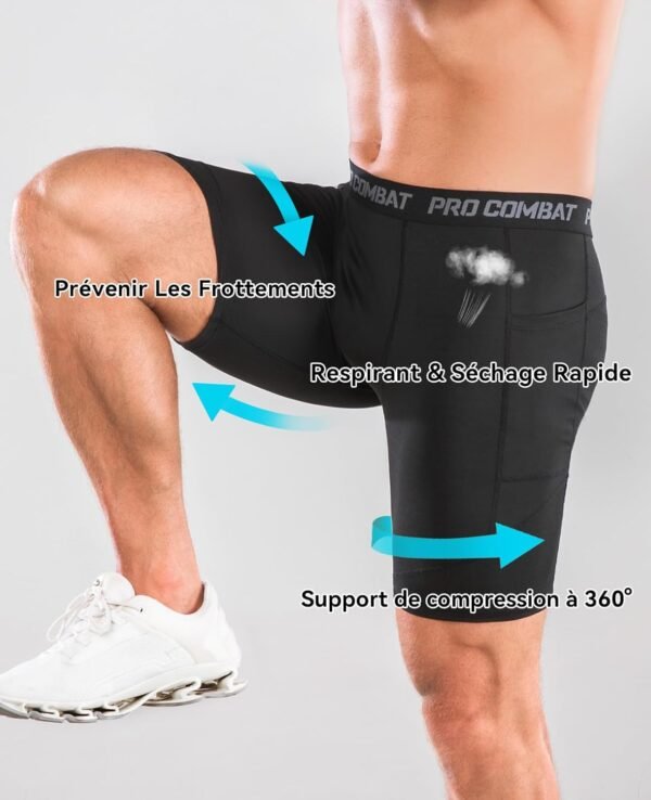 Niksa 1/3 Pièces Short Running Homme Short de Compression à Séchage Rapide et Respirant Short de Sport Ajusté avec Poches pour Téléphone Portable – Image 3
