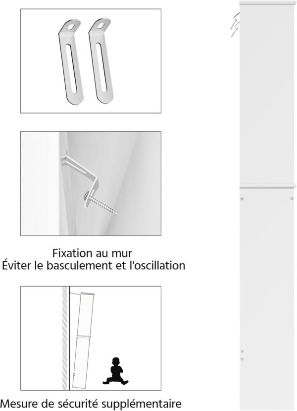 Yaheetech Meuble WC Dessus de Toilette/Machine à Laver, 75 x 23 x 180 cm, Armoire de Rangement de Salle de Bain avec 2 Étagères Réglables et 1 Compartiment Ouvert, Meuble Colonne sur Pied Blanc – Image 7