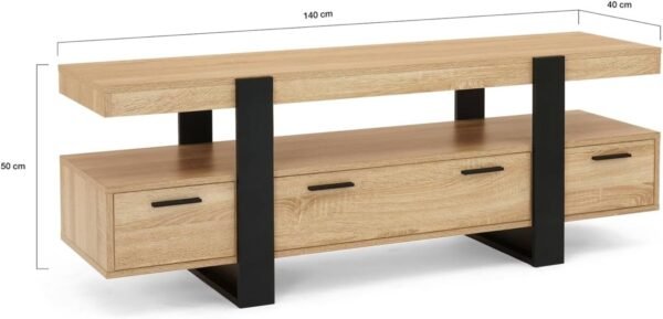 IDMarket - Meuble TV 140 cm Phoenix avec tiroirs Bois et Noir – Image 5