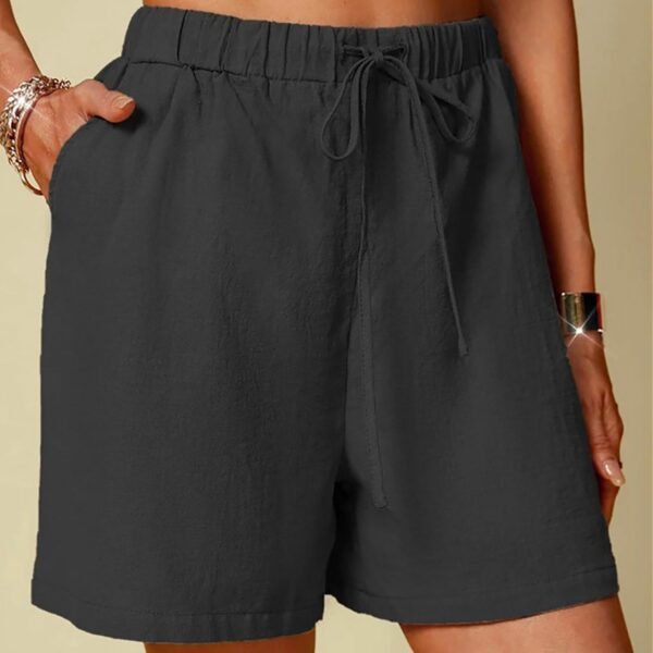 RLEHJN Short Femme en Coton Et Lin Bermuda Femme Taille Élastique Shorts avec Cordon De Serrage Short Décontracté Femmes pour Yoga Jogging avec Poches Jogging Pantalon Court De Sport en Lin – Image 2