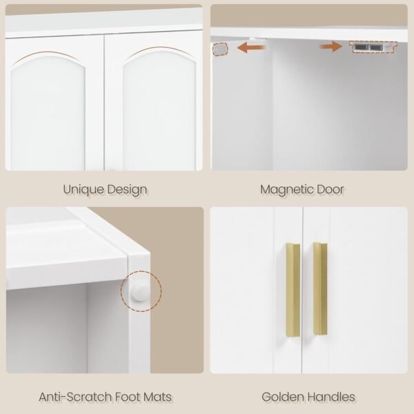 HEXCELEN Meuble de Salle de Bain, Meuble de Rangement, Placard Rangement avec 2 Portes, Armoire de Salle de Bain, Étagères Réglables, Compartiment Ouvert, Armoire Basse, Salon, Blanc, 30 × 100 × 75 cm – Image 7