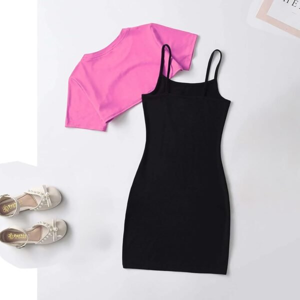 Ensemble de Sport pour Fille - Vêtements Mode Enfant Filles Ensembles Pantalon et Haut été Enfants T-Shirt et Short Set décontracté Lettre imprimée Plaine Top Bottoms Cadeau Fille 7-16 Ans – Image 6