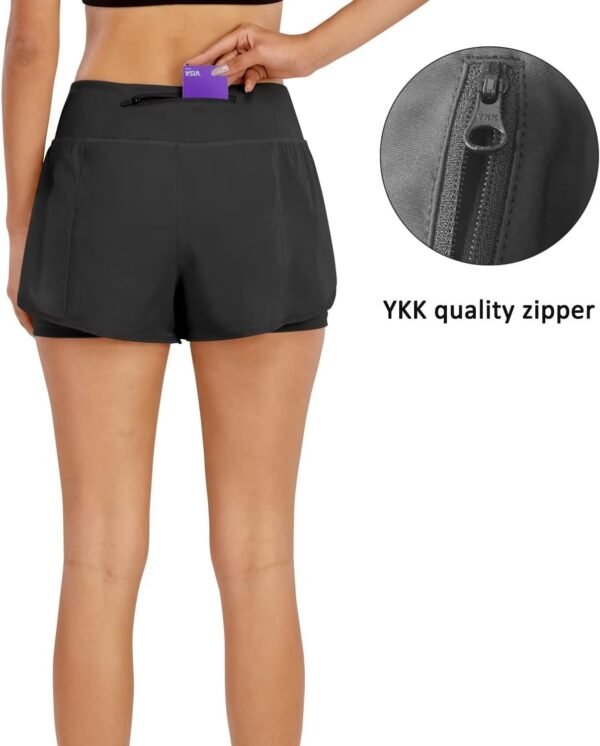 COTOP Short de Course pour Femmes,2 en 1 Short de Sport pour Femmes avec Poche,Taille Haute Short à séchage Rapide pour Fitness,Jogging,entraînement – Image 2