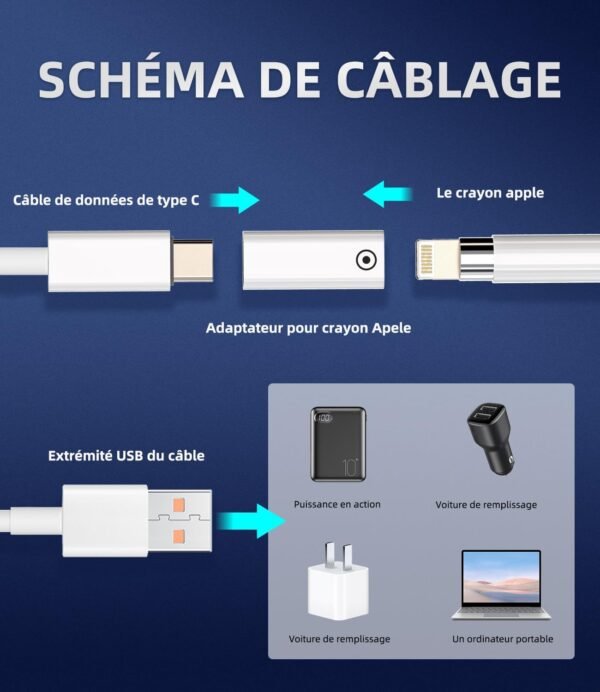 Adaptateur USB C Femelle vers Lightning Femelle (Lot De 2) pour Apple Pencil 1ère Génération pour IPad Chargeur Stylet Câble De Recharge Pen pour IPad 10eme – Image 5