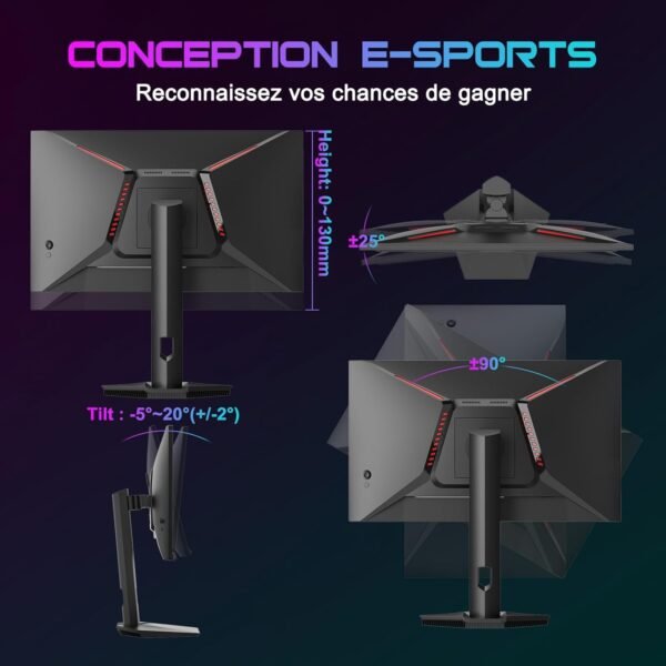 Minifire 27 Pouces QHD 300Hz Gaming Monitor 2K 2560 x 1440 1440P-1ms AMD FreeSync 丨DCI-P3 98% 丨HDR10 丨2×DP1.4丨2×HDMI丨Moniteur PC de Jeu Rotatif Vertical/Horizontal réglable en Hauteur（MFG27F6Q Pro） – Image 5