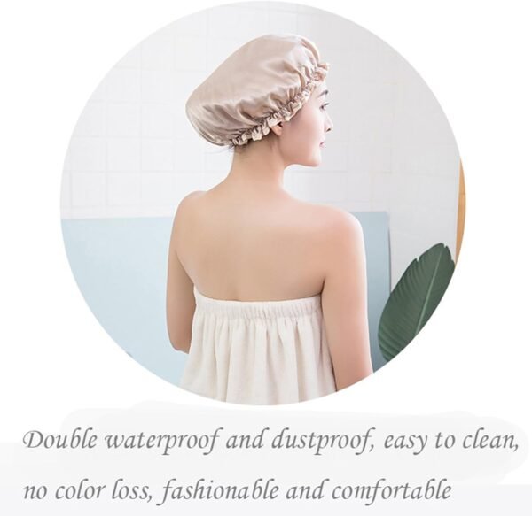 Bonnet de douche imperméable pour femme - Bleu - Réutilisable - Pour la douche, le sauna, les soins personnels, les cheveux secs, etc. – Image 3