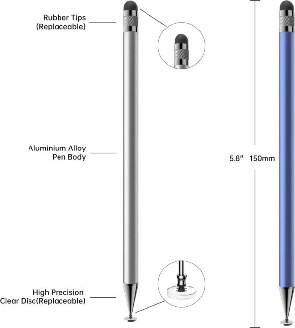 Stylet pour écrans tactiles, 2 en 1 haute sensibilité et haute précision pour iPad/iPhone/tablette Android, compatible avec tous les écrans tactiles (noir/blanc/or rose/bleu/argent) – Image 2