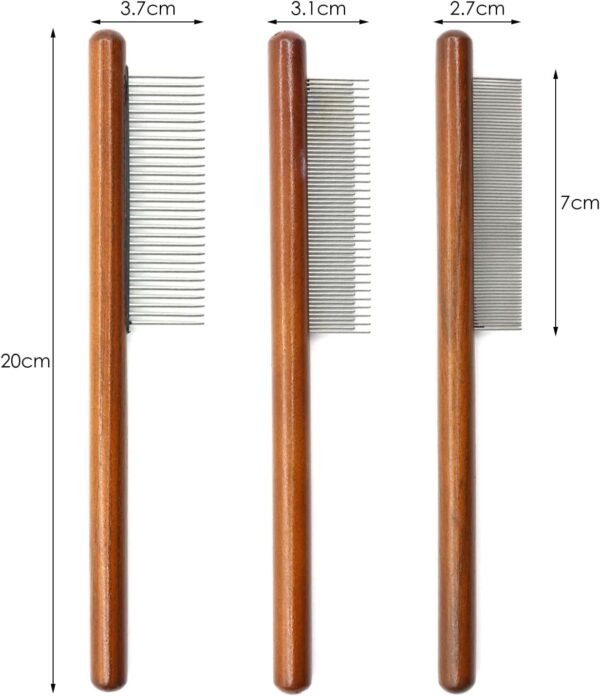 HDGSAFD Paquet De 3 Peignes pour Animaux De Compagnie avec Manche en Bois, Peignes De Toilettage pour Animaux De Compagnie, Outils De Soins Capillaires, Fournitures pour Animaux De Compagnie – Image 2