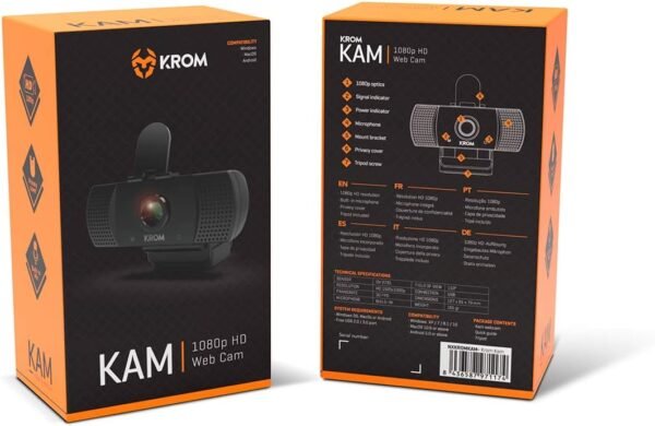 KROM KAM - Webcam conçue pour les jeux - Webcam 1080p, 30fps, microphone intégré, trépied inclus, USB, noir – Image 8