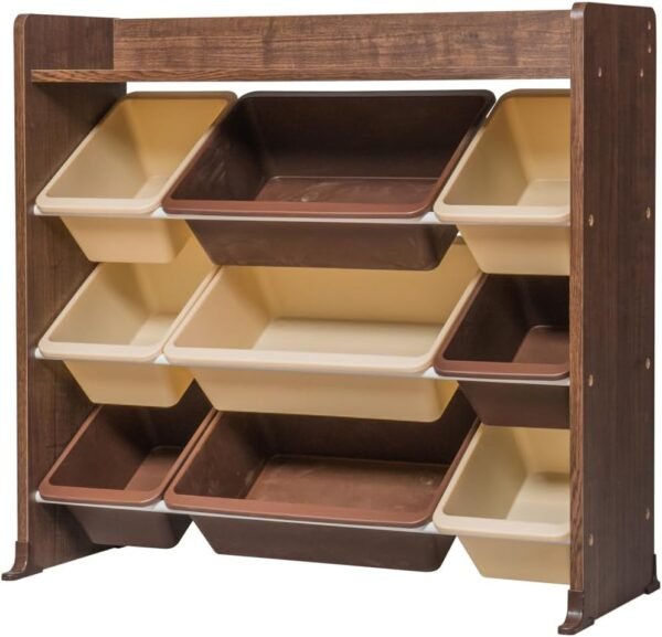 Iris Ohyama, Étagère pour Jouet, Meuble de Rangement Enfant, Organisateur, Boîtes à Jouets, 9 coffres Amovibles Multicouleurs, Ecole, Chambre, Salle de Jeux - Kids Toy Rack - TKTHR-39 - Marron