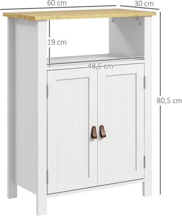 kleankin Meuble Bas de Salle de Bain Multi-rangements Grande Niche Placard Double Porte avec étagère réglable en Hauteur Blanc et Naturel – Image 3