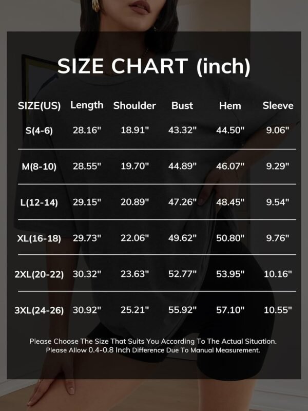 ATHMILE T-shirt surdimensionné pour femme, coupe ample, col rond, manches courtes, chemisier d'été décontracté, t-shirt basique Y2K 2023, Vêtements, noir, Taille M – Image 6