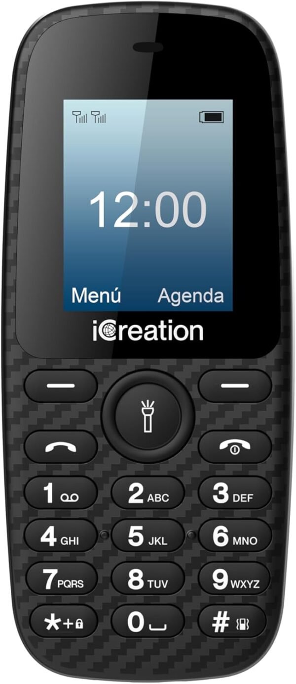iCreation C10 - Téléphone Portable Basique Noir avec écran 1,8", Batterie 800 mAh, Format Compact et léger (73 g), très Simple à Utiliser, Vibration, Bluetooth et Double SIM – Image 2