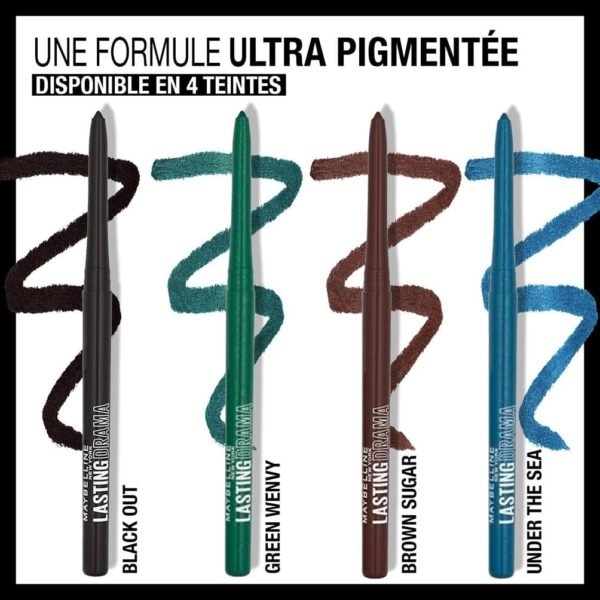 MAYBELLINE NEW YORK - Lasting Drama - Crayon Eyeliner Waterproof - Regard Souligné & Intense - Fini Mat Poudré - Tenue 36H* - Pointe Crayon Automatique - Formule Ultra Pigmentée - Black Out Drama – Image 5