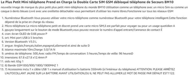 Phonque Le Plus Petit Mini téléphone Prend en Charge la Double Carte SIM GSM débloqué téléphone de Secours BM10 – Image 6