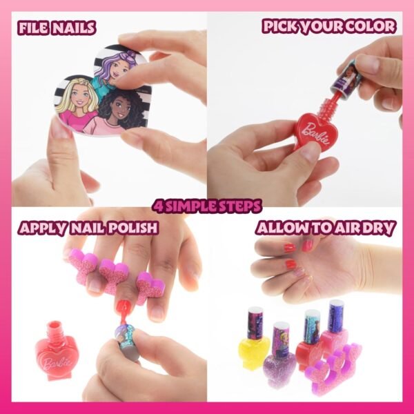 Barbie Movie 18 pièces Ensemble de maquillage à base d'eau pour enfants, comprend 15 vernis à ongles avec 2 espaceurs à orteils et 1 fichier à ongles pour les filles de 3 ans et plus, par Townley Girl – Image 4