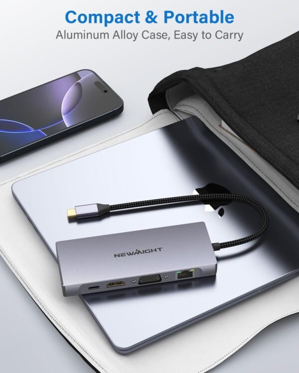 Station d'accueil USB C, adaptateur multiport Newmight 10 en 1 avec 4K @ 30 Hz, Ethernet 1 Gbit/s, VGA, 3 USB 3.0, USB-C 3.0, port de charge PD 100 W, SD/TF pour Dell, HP, MacBook Pro Air, iPhone – Image 9