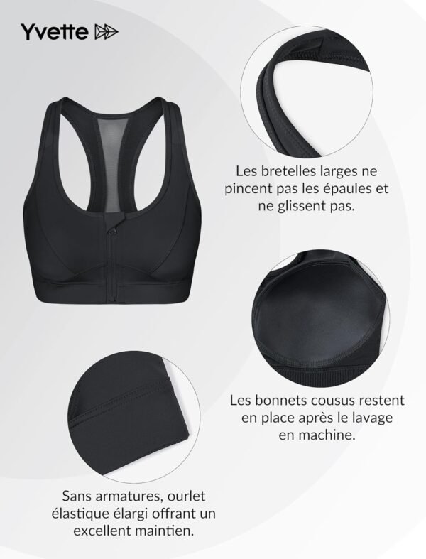 Yvette Soutien-Gorge de Sport Zippée Devant Dos Nageur avec Coussinets Soutien Élevé sous-vêtements de Sport Femme – Image 4
