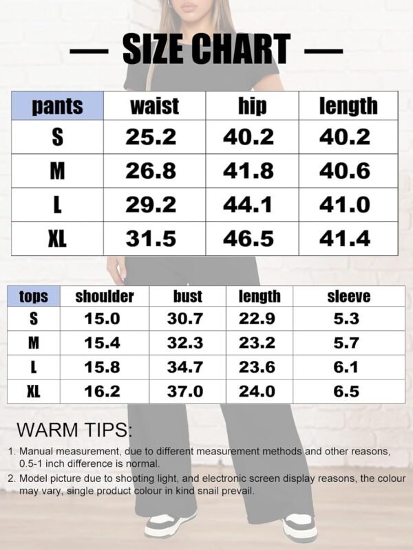 crazy bean Ensemble Survetement Femme à Taille Haute et Cordon de Serrage Tenue de Sport ÉLéGante et DéContractéE Pour Femmes 2-Piece Soft Short Sleeve Top Wide Leg Pants – Image 3