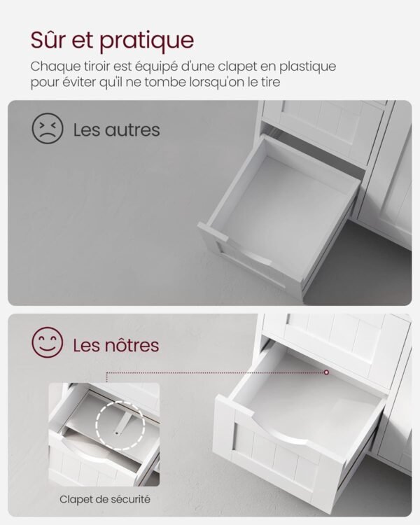 VASAGLE Meuble Salle de Bain Rangement, Armoire Gain de Place, Commode, avec 4 Tiroirs, Placard avec Porte, Étagère Réglable, 30 x 55 x 82 cm, Blanc Nuage LHC41W – Image 8