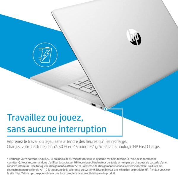 HP Laptop 17-cn2001sf PC Portable 17.3" FHD (Intel Core i3-1215U, RAM 8 Go, SSD 512 Go, AZERTY, Windows 11 Famille) Argent naturel – Image 4