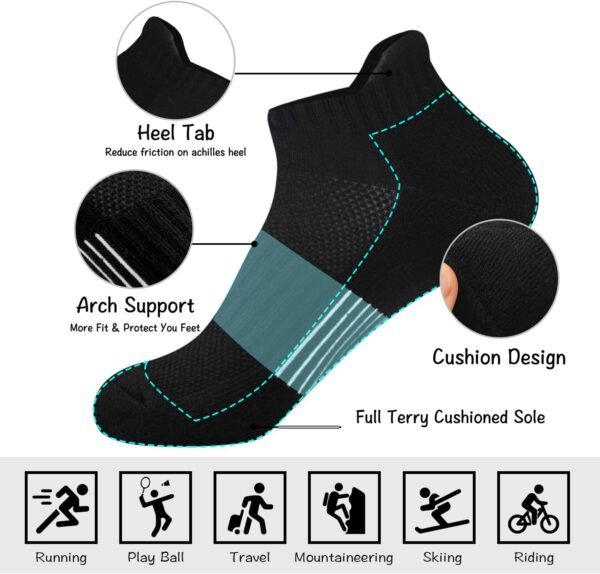 5 Paires Chaussettes Femme de Sport, Chaussettes Basses pour Femmes et Filles Socquettes Courtes Respirantes en Coton pour Randonnée Marche Running – Image 3