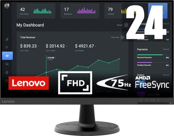 Lenovo D24-40 - Écran 24 Full HD (VA, 75Hz, 4ms, HDMI+VGA, AMD FreeSync) Réglage en Inclinaison – Noir