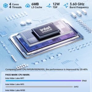 Alternative view of NiPoGi Essenx E2 Mini PC W-11 Pro, Ιntel Alder Lake-N97(jusqu'à 3,60 GHz), 16 Go DDR4 512 Go M.2 SSD Mini Ordinateur de Bureau, Double WiFi, HDMI, DP, Double écran 4K Tour PC pour l'école/Bureau.