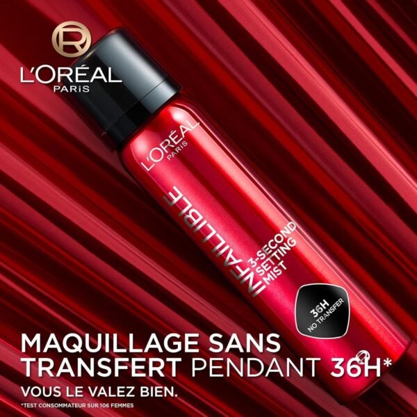 L'Oréal Paris - Spray Fixateur de Maquillage - Waterproof - Sans Transfert - Formule Légère - Non Collant - Résistant à l'Eau - Tenue Jusqu'à 36h - Infaillible - 75 ml – Image 2