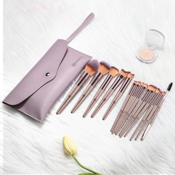 HEYMKGO Pinceaux Maquillages, Lot de 15 Set Pinceaux Maquillage Professionnel avec Trousse en Cuir PU, Kit Pinceau Maquillage Champagne Doré Trousse Makeup Brushes pour Fond de Teint Mélange de Poudre – Image 2