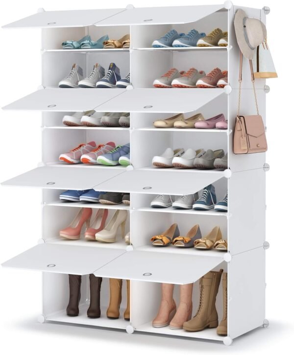 HOMIDEC Meuble Chaussure, 7 Niveaux Rangement Chaussure 28 Paires Etagere Chaussure, Armoire a Chaussures avec Porte pour Entrée Salon Chambre – Image 8