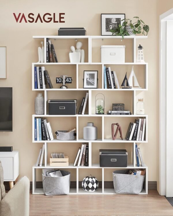 VASAGLE Bibliothèque, Étagère à 6 Niveaux, 24 x 70 x 191 cm, Meuble de Rangement, Cloison Séparateur, pour Salon, Chambre, Bureau, Blanc Nuage LBC61WT – Image 2