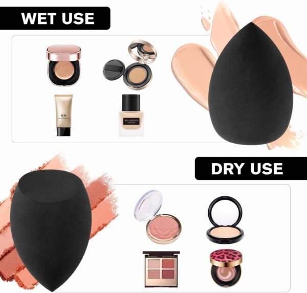 Lot de 6 Éponge de Maquillage avec 3 Houpette Triangle Noir, Eponges pour Fond de Teint Liquide et Poudre Libre, Réutilisables Accessoires Beauty et Outils set – Image 2