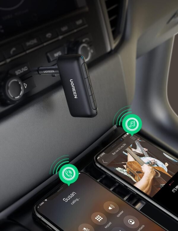 UGREEN Récepteur Bluetooth 5.0 Voiture Adaptateur Bluetooth Aux 3.5mm Jack Kit Mains Libres Réduction du Bruit avec Mic Intégré pour Streaming Maison Kit Auto Haut Parleur Chaine HiFi Stéréo – Image 4