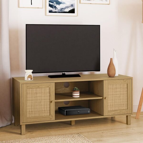 IDMarket - Meuble TV 115 cm Vintage HANAE 2 Portes Effet Naturel cannage – Image 2