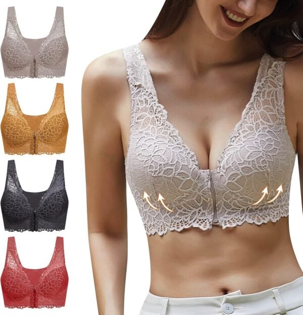Soutien Gorge Fermeture Devant Sexy Dentelle, Soutien Gorge Ouverture Devant Grande Taille Brassiere Post Operatoire Cancer du Sein sous-VêTements De Sport Femme pour Yoga Fitness