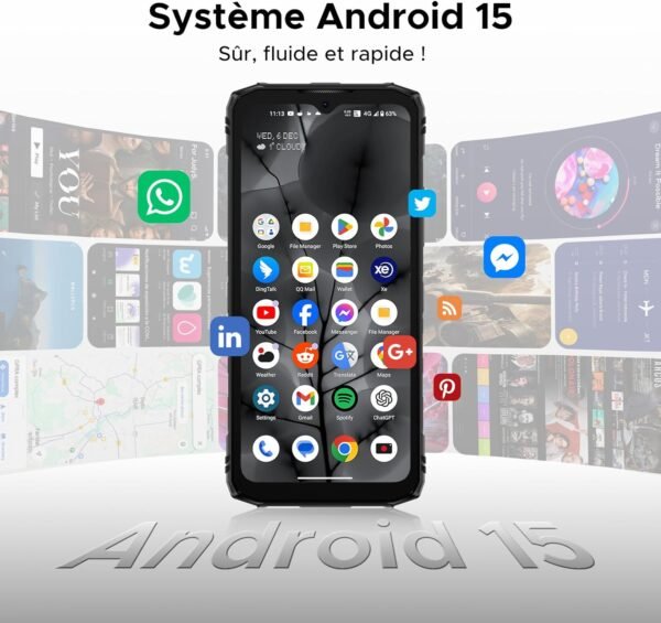 DOOGEE Blade10 Energy 4.5G Smartphone Incassable,Android 15 24GB RAM+128GB ROM/2TB,Telephone Portable Incassable 10.7mm 6.56" HD 90Hz Écran,Batterie 6150mAh,16MP Caméra,NFC/Widevine L1/Face Unlock – Image 9
